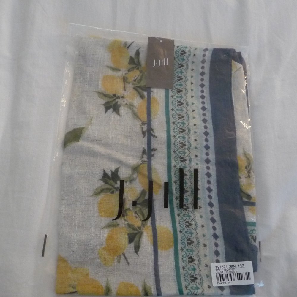 NWT J JILL LINEN & COTTON SQUARE ARTIS SCARF – LEMON MOTIF